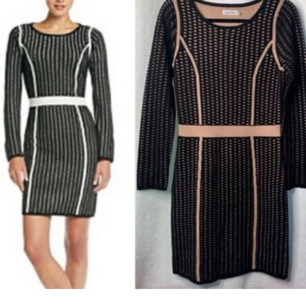 Calvin Klein Knit Business/Career Black & Pink Mini Dress Size M NWT Value $128